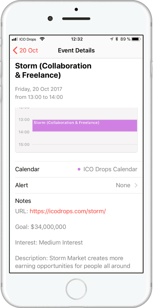 ICO Drops calendar on a smartphone